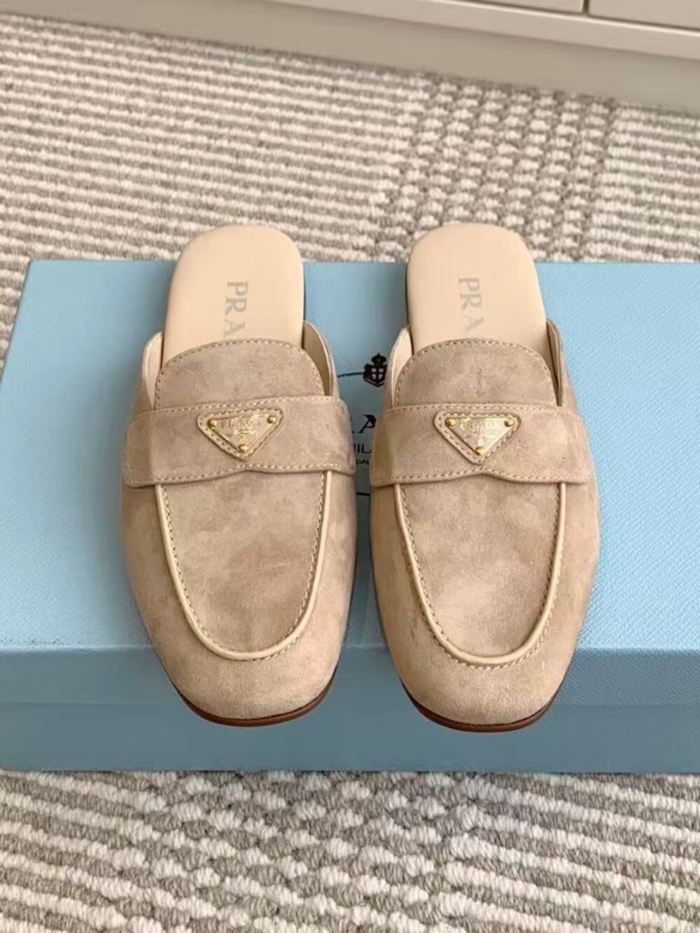 Prada Beige Mule Slides